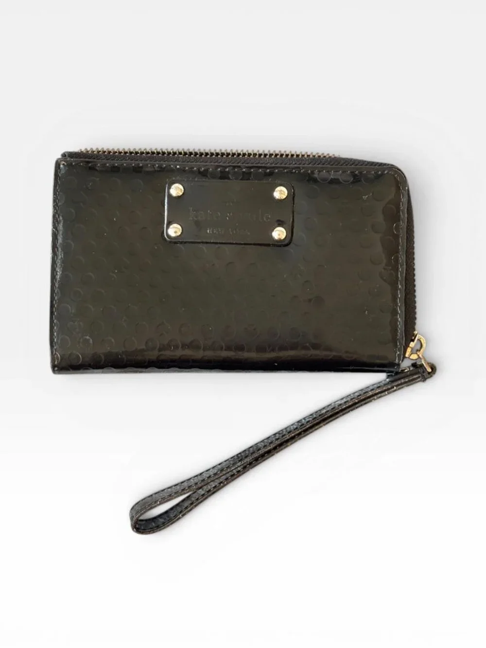 Kate Spade Black Patent Dot Zip Around Wristlet Wallet